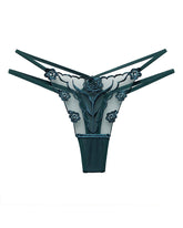 Rose Embroidery Thong Mesh Panties